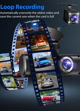 Dash Cam Front and Rear, 1080P Dash Camera for Cars, 3 Channel Car Camera Front Rear and Inside with 32GB Card, Loop Recording, Night Vision, HDR, 24Hr Parking, G-Sensor