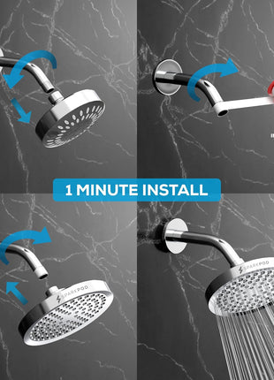 SparkPod Rain Shower Head, 6 Inch Round, Luxury Polished Chrome Finish | High Pressure Shower Heads, 90 Nozzles, Adjustable Showerhead, No Tools Needed, Universal Connection