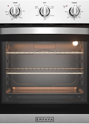 Empava 24" 2.5 cu ft Single Electric Wall Oven, Mechanical Knobs, 24WOE40L | 2.5 cu ft Capacity, Basic Broil & Bake, Mechanical Knob Controls, Stainless Steel Finish, 3-Layer Tempered Glass
