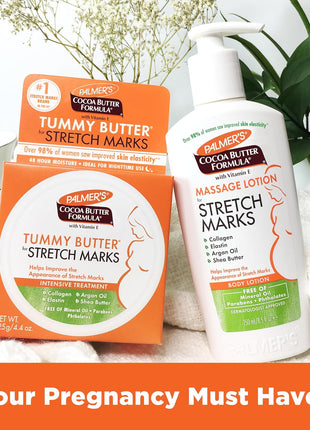 Palmer's Cocoa Butter Formula Massage Lotion For Stretch Marks, Pregnancy Skin Care, Belly Cream with Collagen, Elastin, Argan OIl and Shea Butter, 8.5 Ounces