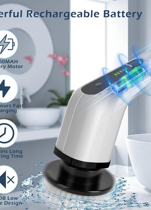 Electric Spin Scrubber, Power Shower Cleaning Brush with Long Handle | Cordless Cleaning Scrubber, 7 Replaceable Brush Heads, 90Mins Work Time, 3 Adjustable Size, 2 Speeds for Bathroom Cleaner