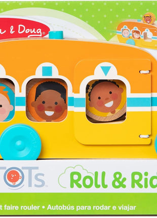 Melissa & Doug GO Tots Wooden Roll & Ride Bus with 3 Disks School Bus Toys for Babies and Toddlers - FSC-Certified Materials
