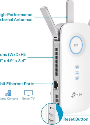 TP-Link AC1900 WiFi Range Extender RE550 | Dual-Band Wireless Repeater Amplifier w/Gigabit Ethernet Port | Up to 2200 Sq. Ft., 32 Devices | Internet Signal Booster | APP Setup | EasyMesh Compatible