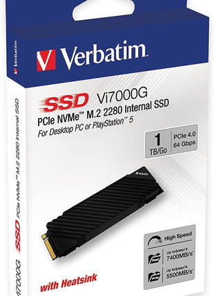 Verbatim 1TB SSD Vi7000 Internal Solid State Hard Drive PCIe NVMe M.2 2280 Designed for Gamers and High Performance Users up to 7000MB/s Read 5000MB/s Write