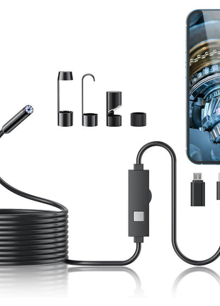 Endoscope Camera with Light,1920P HD Borescope Tools with 8 Adjustable LED Lights, Endoscope with Semi-Rigid Snake Camera, Inspection Borescope for iOS and Android-16.4ft Single Lens