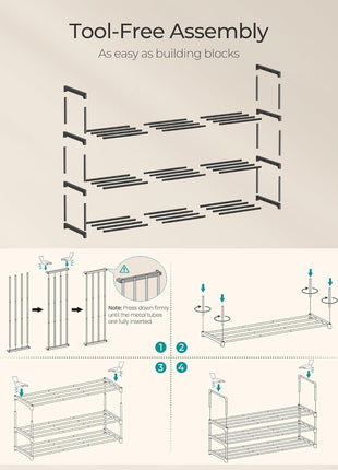 SONGMICS Shoe Rack, 3-Tier Shoe Organizer, Metal Storage Shelf, Upright or Upside Down, for 16-20 Pairs, Stackable, for Entryway, 11.8 x 36.2 x 21.7 Inches, Black ULSA303B02