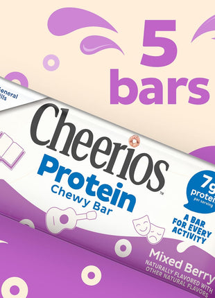 Cheerios Protein Chewy Bars, Snack Bars, Mixed Berry, 5 Ct, 6.35 oz