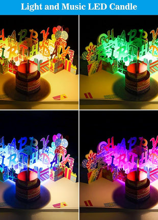 3D Pop-Up Birthday Card with Music, Blowable LED Candle, for Ages 1 to 100 | Happy Birthday Music, Color-Changing Lights, 3D Cake Design, Envelope & Greeting Card, Milestone Gift for Women, Men And Kids
