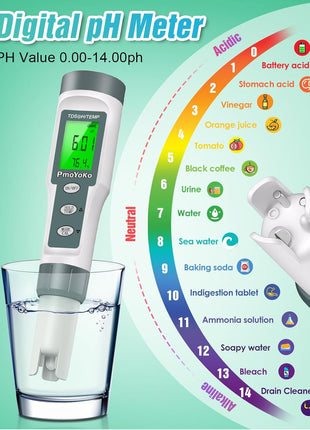 pH Meter, 3-in-1 TDS Meter Digital Water Tester with 0.01 High Precision, Water Tester for Drinking Water with 0-14 pH Test Range, TDS/Temp/pH Tester for Wine, Aquarium, Pool, Garden, Bath and Water