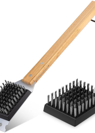 SIMPLETASTE Grill Brush and Scraper for BBQ, Durable & Effective, Replaceable Stainless Steel Head, Wooden Handle Wire Grill Brush for Outdoor Grill, Barbecue Accessories