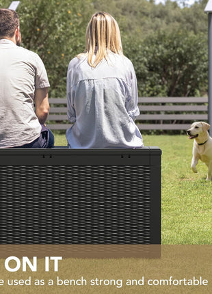 Devoko 100 Gallon Waterproof Large Resin Deck Box Indoor Outdoor Lockable Storage Container for Patio Furniture Cushions Garden Tools (100 Gallon, Black)
