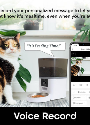 Geeni 6L Smart Pet Feeder with Camera, 1080p HD, Night Vision, Two-Way Audio, Pre-Recorded Messages, WiFi Enabled, Voice Control with Alexa & Google Home, Automatic Cat & Dog Food Dispenser, White