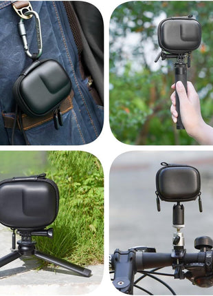 Carrying Case for DJI Osmo Action 5 Pro/6/4/3, Small Storage Bag for GoPro, PU Hard Travel Protector Case for Insta360 Ace/Ace Pro/2 with Wrist Strap & Carabiner Protective Accessories(Black)