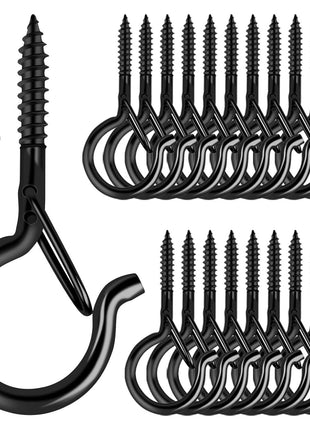 Q Hangers 25 PCS Screw-in Hooks for Outdoor String Lights, Swivel Hanging Basket Patio Light Hooks with Safe Buckle Screw in Planter Eye Hook for Wall Ceiling