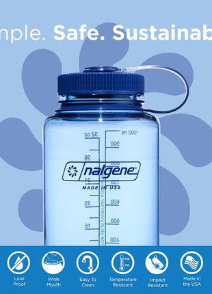 Nalgene 32 oz Wide Mouth Water Bottle | BPA-Free, Durable & Leak Proof, Lightweight Bottle for Hiking & Gym, Work & Travel
