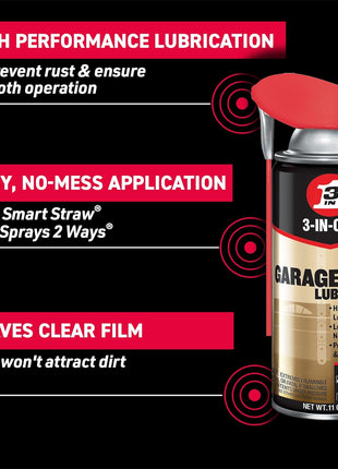 3-IN-ONE Garage Door Lubricant with SMART STRAW SPRAYS 2 WAYS, 11 OZ