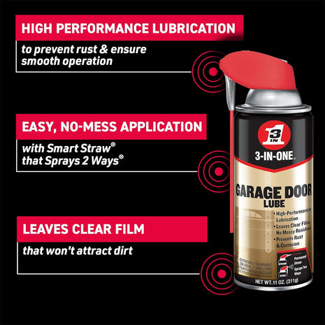 3-IN-ONE Garage Door Lubricant with SMART STRAW SPRAYS 2 WAYS, 11 OZ