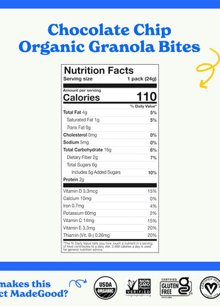 MadeGood Chocolate Chip Granola Bites, 28 Count, Organic and Delicious Snacks