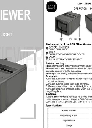 LED Lighted Illuminated 35mm Slide Viewer(2AA Batteries Included)
