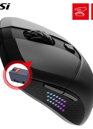 msi Versa 300 Elite Wireless Gaming Mouse - 26000 DPI Optical Sensor, 1000 Hz Polling Rate, Symmetrical, 60M+ Click OMRON Switches, 6 Buttons, 200-Hour Battery, 1ms Latency, RGB, 65g - Wired/Wireless