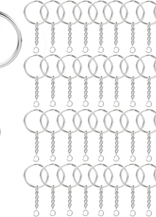 100 Pack Key Ring with Chain and Open Jump,1 inch Split Round Keychain Rings Bulk for Craft Making Jewelry