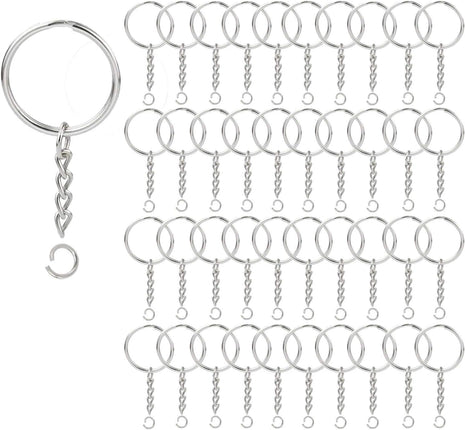 100 Pack Key Ring with Chain and Open Jump,1 inch Split Round Keychain Rings Bulk for Craft Making Jewelry