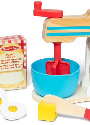 Melissa & Doug Wooden Make-a-Cake Mixer Set (11 pcs) - Play Food and Kitchen Accessories - FSC Certified