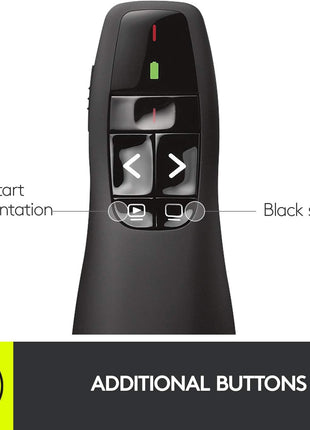 Logitech Wireless Presenter R400, PowerPoint Clicker with Laser Pointer, Wireless Presentation Clicker Remote