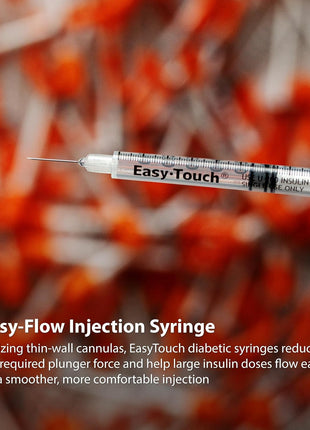 Easy Touch U-100 Insulin Syringe with Needle, 31G 1cc 5/16-Inch (8mm), Box of 100