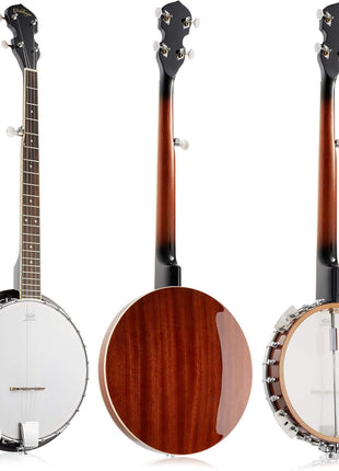 Ashthorpe 5-String Banjo - Full Size with 24 Brackets, Closed Back, Mahogany Resonator, Geared 5th Tuner, Padded Gig Bag