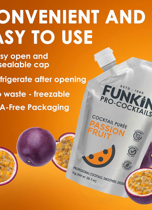Funkin Fruit Puree | Real Fruit, Simple Ingredient, Natural Mixer for Cocktails, Drinks, Smoothies | Vegan, Non-GMO, Gluten-Free (2.2 lbs) (Passion Fruit)