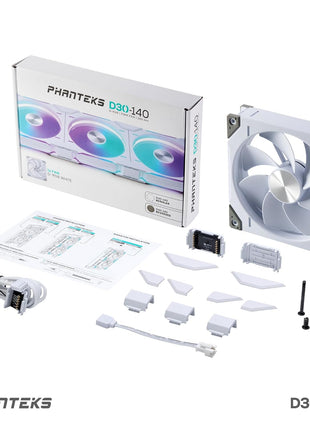Phanteks (PH-F140D30R_DRGB_PWM_WT01) D30-140 DRGB PWM Fan, Reverse Airflow Model, Premium D-RGB Performance Fan, ARGB/DRGB Lighting, Daisy-Chain Fan Linking System (White)