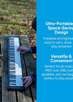 Carry-on 88 Key Folding Piano - Ultra-Portable and Full-Sized with 128 Voices and USB MIDI Connectivity - Travel Piano Keyboard Perfect for Practice, Travel, and Performances - Black