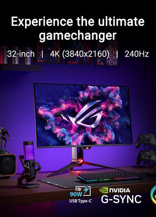 ASUS ROG Swift 32inch 4K OLED Gaming Monitor (PG32UCDM) - UHD (3840 x 2160), QD-OLED, 240Hz, 0.03ms, G-SYNC Compatible, Custom Heatsink, Graphene Film, 99% DCI-P3, True 10-bit, 90W USB-C