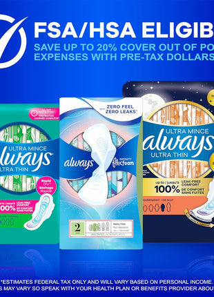 Always Ultra Thin Pads with Wings, Size 1, Regular, 46 Count