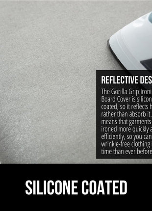 GORILLA GRIP Ironing Board Cover, Silicone Coating, 400°F Scorch and Stain Resistant with Extra Thick Padding, Fits Over Standard Size Board, Heavy Duty Hook and Loop Fastener Strap, Silver 15x54
