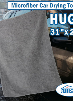 HOMEXCEL Professional Large Microfiber Car Drying Towels 2 Pack, Lint Free, Scratch Free, Highly Absorbent Drying Towel for Cars, SUVs, RVs, Trucks, and Boats,31 inch x 24 inch,Grey