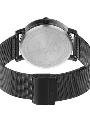 United Colors of Benetton Signature Analog Watch for Man with Black Round Dial & Black Stainless Steel Mesh Bracelet Band Water Resistant Men's Wrist Watches - UWUCG2300