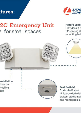 Lithonia Lighting Basics LED Emergency Light, Adjustable Heads 120/277V 1Pk | 2 Aimable Heads, Wall Mount, Damp Rated, 90-Min Backup, Ideal for Stairways, Hallways, Egress Paths, White, 1-Pack (EU2C M6)