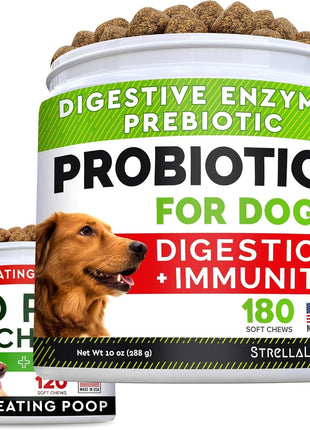 No Poo Treats + Dog Probiotics for Picky Eaters Bundle - No Poop Eating for Dogs + Chewable Fiber Supplement - Digestive Enzymes + Prebiotics - Coprophagia Stool Eating Deterrent + Improve Immunity