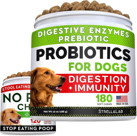 No Poo Treats + Dog Probiotics for Picky Eaters Bundle - No Poop Eating for Dogs + Chewable Fiber Supplement - Digestive Enzymes + Prebiotics - Coprophagia Stool Eating Deterrent + Improve Immunity