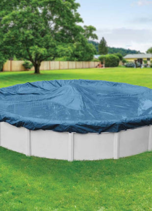 Robelle 24 ft Heavy Duty Blue Winter Pool Cover for Above Ground Pools, 4 ft Overlap (28 ft Cover Size), Solid 8 x 8 Scrim, 2.36 oz/yd2, 10-Year Warranty, Style: 3524-4