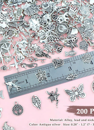 JIALEEY 200 PCS Wholesale Bulk Lots Jewelry Making Charms Mixed Smooth Tibetan Silver Metal Charms Pendants DIY for Necklace Bracelet Jewelry Making and Crafting