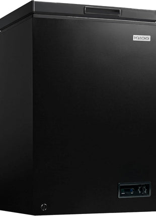Igloo 3.5 Cu Ft. Upright Deep Freezer Chest- Deep Freezer with Quick Freezing System & Adjustable Thermostat- Low Noise Freezer with Removable Basket & LED Lights for Homes, Garages & Basements- Black