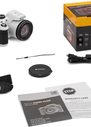 KODAK PIXPRO AZ405 20MP Digital Camera, 40x Optical Zoom, AA, OIS, White | 1080p Full HD Video, 24mm Wide Angle Lens, 3 Inch LCD, Bridge Camera, Scene Detection, Travel and Wildlife