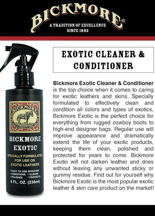 Bickmore Exotic 8oz - Specially Formulated Leather Spray Used to Clean Condition Polish and Protect Exotic Leathers & Reptile Skins