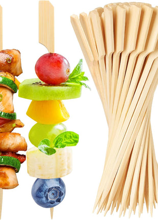 200PCS Bamboo Skewers for Appetizers, [6 Inch] Long Cocktail Picks Fancy Toothpicks for Appetizers, Flat Paddle Wooden Skewers Food Sticks for Party Drinks Fruit BBQ, Charcuterie Boards Accessories