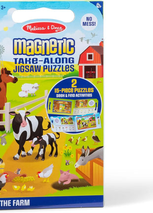 Melissa & Doug Take-Along Magnetic Jigsaw Puzzle Set – On the Farm (2 x 15 Piece) Travel Activity Toy for Preschoolers and Kids Ages 3+ - FSC Certified