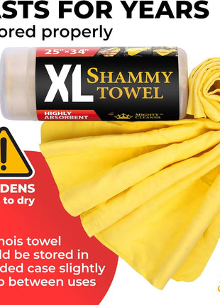 Premium XL Shammy Towel for Car - 2pk (34 inchx25 inch) - Super Absorbent Chamois Cloth - Spots & Scratch-Free - Reusable Car Drying Towels