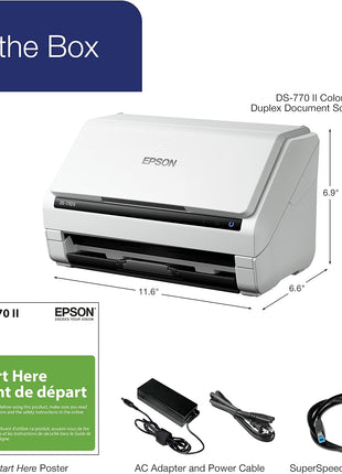 Epson DS-770 II Color Duplex Document Scanner for PC as Well as Mac with 100-page Auto Doc Feeder (ADF), Twain and ISIS Drivers